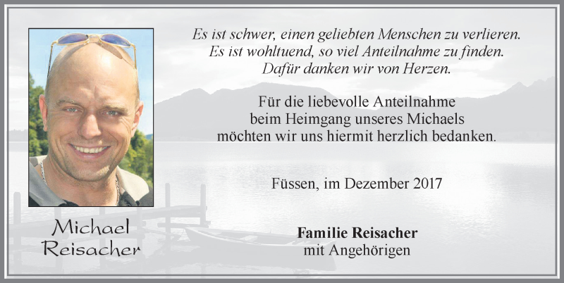  Traueranzeige für Michael Reisacher vom 16.12.2017 aus Allgäuer Zeitung