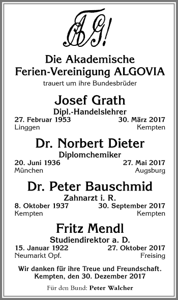 Traueranzeige von Norbert Dieter von Allgäuer Zeitung,Kempten