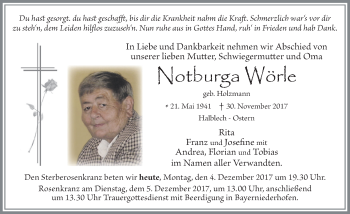Traueranzeige von Notburga Wörle von Allgäuer Zeitung, Füssen