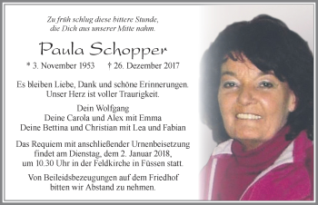 Traueranzeige von Paula Schopper von Allgäuer Zeitung, Füssen