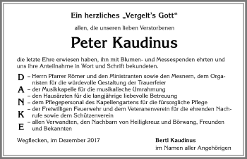 Traueranzeige von Peter Kaudinus von Allgäuer Zeitung,Kempten
