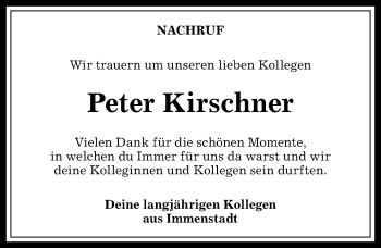 Traueranzeige von Peter Kirschner von Allgäuer Anzeigeblatt