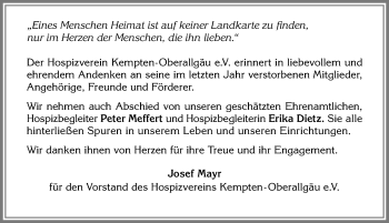 Traueranzeige von Peter Meffert von Allgäuer Zeitung