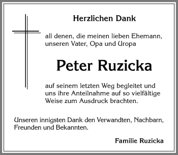 Traueranzeige von Peter Ruzicka von Allgäuer Zeitung,Kempten