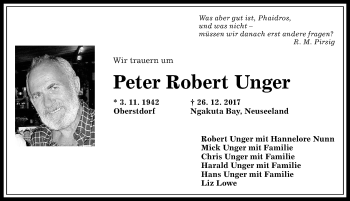 Traueranzeige von Peter Robert Unger von Allgäuer Anzeigeblatt