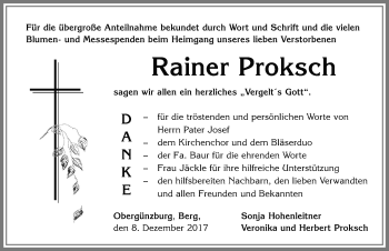 Traueranzeige von Rainer Proksch von Allgäuer Zeitung, Marktoberdorf