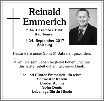 Traueranzeige von Reinald Emmerich von Allgäuer Zeitung, Kaufbeuren/Buchloe