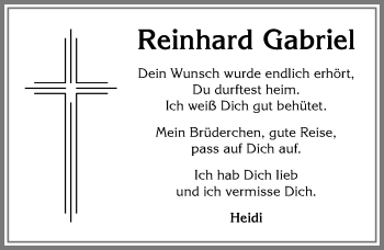 Traueranzeige von Reinhard Gabriel von Allgäuer Zeitung,Kempten