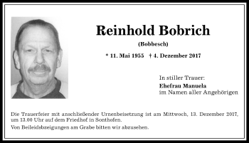 Traueranzeige von Reinhold Bobrich von Allgäuer Anzeigeblatt