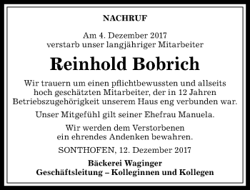 Traueranzeige von Reinhold Bobrich von Allgäuer Anzeigeblatt