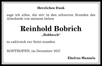 Traueranzeige von Reinhold Bobrich von Allgäuer Anzeigeblatt