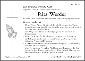 Traueranzeige von Rita Werder von Der Westallgäuer