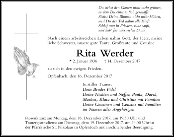 Traueranzeige von Rita Werder von Der Westallgäuer