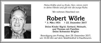 Traueranzeige von Robert Wörle von Allgäuer Zeitung, Kaufbeuren/Buchloe