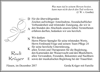 Traueranzeige von Rudi Krüger von Allgäuer Zeitung, Füssen