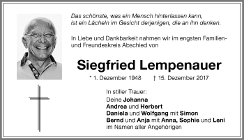 Traueranzeige von Siegfried Lempenauer von Memminger Zeitung