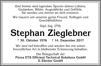 Traueranzeige von Stephan Zieglebner von Allgäuer Zeitung, Füssen