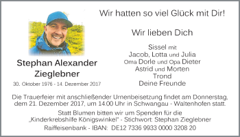 Traueranzeige von Stephan Alexander Zieglebner von Allgäuer Zeitung, Füssen