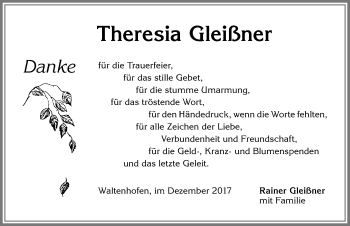Traueranzeige von Theresia Gleißner von Allgäuer Zeitung,Kempten
