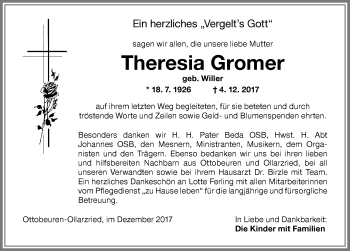 Traueranzeige von Theresia Gromer von Memminger Zeitung