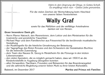 Traueranzeige von Wally Graf von Allgäuer Zeitung, Kaufbeuren/Buchloe