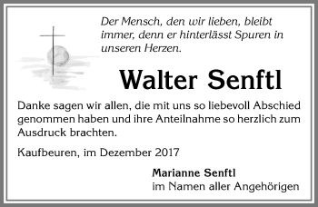 Traueranzeige von Walter Senftl von Allgäuer Zeitung, Kaufbeuren/Buchloe