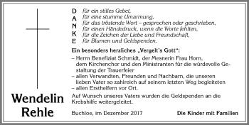 Traueranzeige von Wendelin Rehle von Allgäuer Zeitung, Kaufbeuren/Buchloe