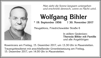 Traueranzeige von Wolfgang Bihler von Allgäuer Zeitung, Kaufbeuren/Buchloe