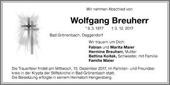 Traueranzeige von Wolfgang Breuherr von Memminger Zeitung