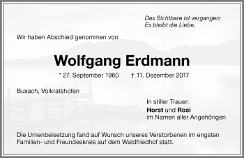 Traueranzeige von Wolfgang Erdmann von Memminger Zeitung