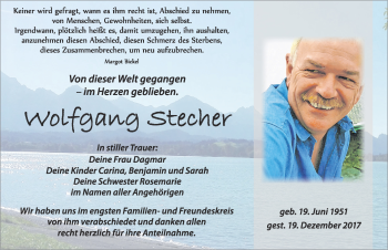 Traueranzeige von Wolfgang Stecher von Allgäuer Zeitung, Füssen