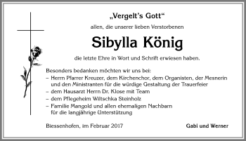 Traueranzeige von Sibylla König von Allgäuer Zeitung, Kaufbeuren/Buchloe