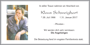 Traueranzeige von Klaus Schweighart von Allgäuer Zeitung, Füssen