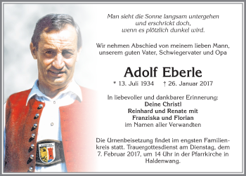 Traueranzeige von Adolf Eberle von Allgäuer Zeitung