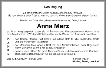 Traueranzeige von Anna Merz von Memminger Zeitung