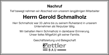 Traueranzeige von Gerold Schmalholz von Memminger Zeitung
