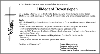 Traueranzeige von Hildegard Bovensiepen von Allgäuer Zeitung, Kaufbeuren/Buchloe