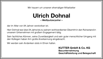 Traueranzeige von Ulrich Dohnal von Memminger Zeitung