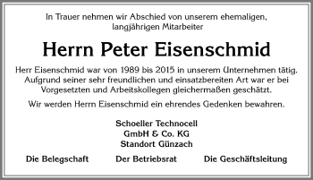 Traueranzeige von Peter Eisenschmid von Allgäuer Zeitung, Marktoberdorf