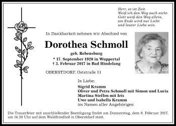 Traueranzeige von Dorothea Schmoll von Allgäuer Anzeigeblatt
