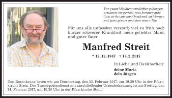 Traueranzeige von Manfred Streit von Allgäuer Anzeigeblatt