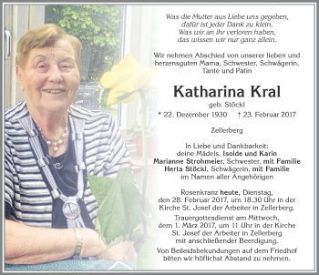 Traueranzeige von Katharina Kral von Allgäuer Zeitung, Kaufbeuren/Buchloe