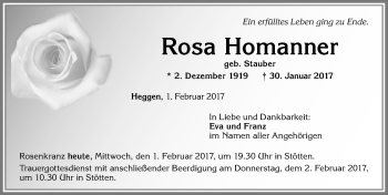 Traueranzeige von Rosa Homanner von Allgäuer Zeitung, Marktoberdorf