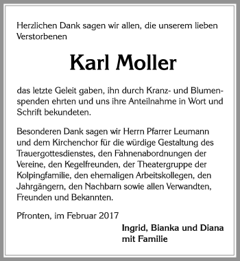 Traueranzeige von Karl Moller von Allgäuer Zeitung, Füssen