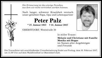 Traueranzeige von Peter Palz von Allgäuer Anzeigeblatt