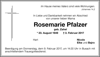 Traueranzeige von Rosemarie Pfalzer von Memminger Zeitung