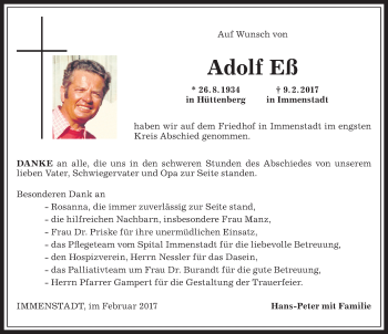 Traueranzeige von Adolf Eß von Allgäuer Anzeigeblatt