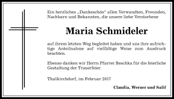 Traueranzeige von Maria Schmideler von Allgäuer Anzeigeblatt