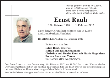 Traueranzeige von Ernst Rauh von Allgäuer Anzeigeblatt