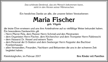 Traueranzeige von Maria Fischer von Allgäuer Zeitung, Kaufbeuren/Buchloe